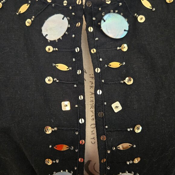 Versailles Black Linen Jacket with Beads and Mother of Pearl, Sz 14 - Picture 9 of 11